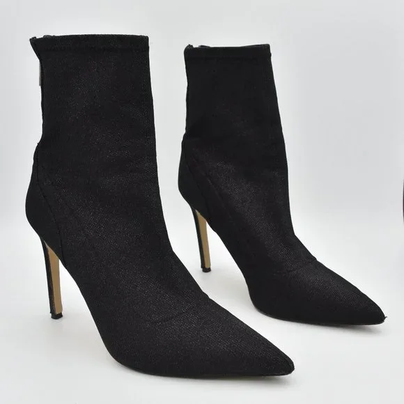 Jewel Badgley Mischka Eva Pointed Toe Black Sparkly Heeled Ankle Booties, Size 7 - Picture 2 of 14